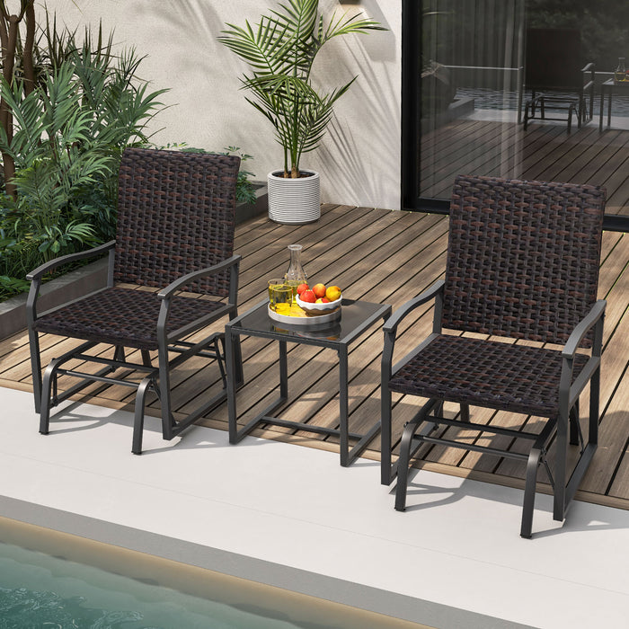 Patio Gliding Set - 3 Piece Set with Tempered Glass Coffee Table - Ideal for Outdoor Relaxation and Entertainment