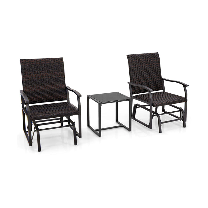 Patio Gliding Set - 3 Piece Set with Tempered Glass Coffee Table - Ideal for Outdoor Relaxation and Entertainment