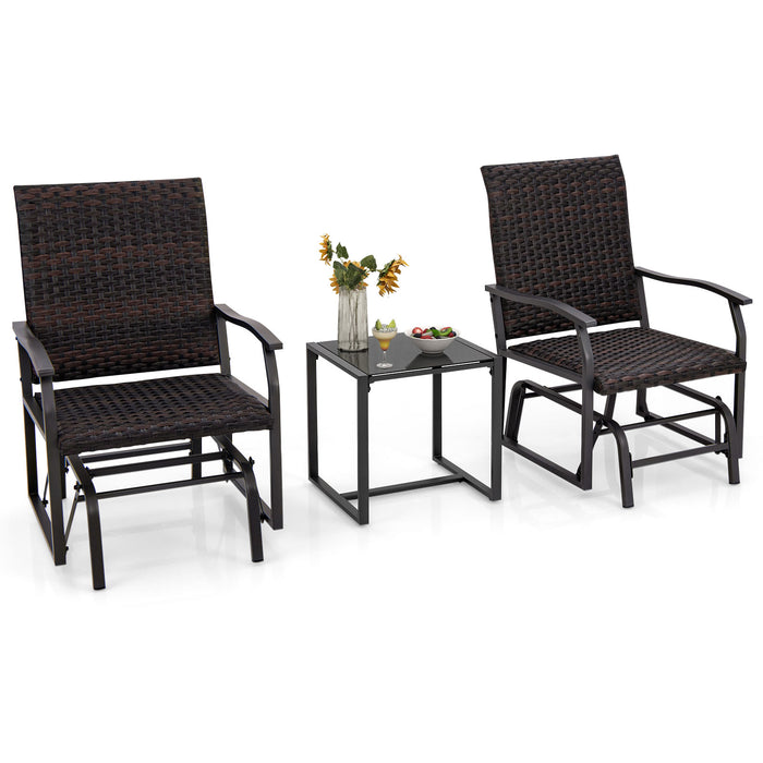 Patio Gliding Set - 3 Piece Set with Tempered Glass Coffee Table - Ideal for Outdoor Relaxation and Entertainment