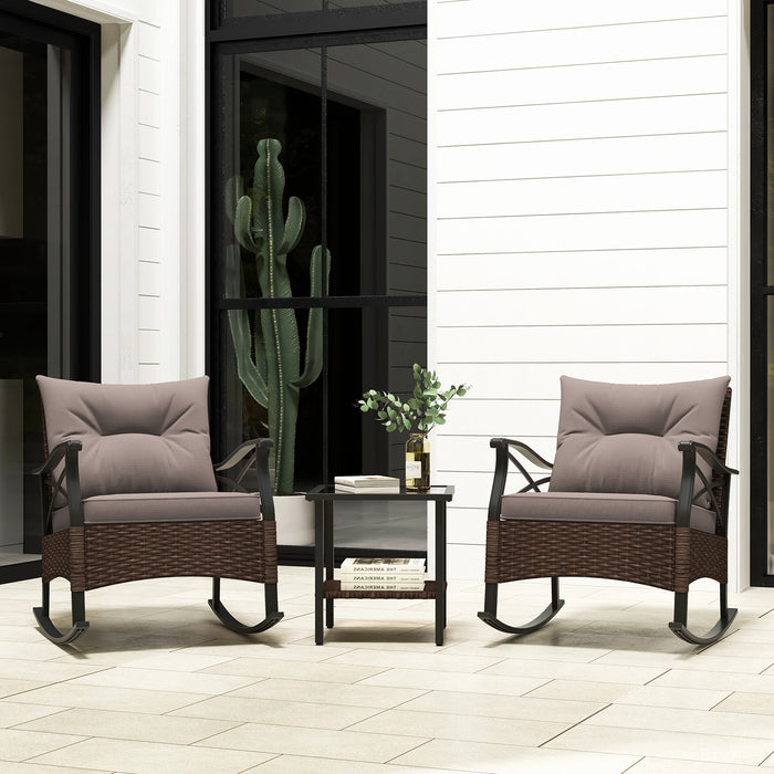 3 Piece Patio Rocker Set with Coffee Table and Cushions-
