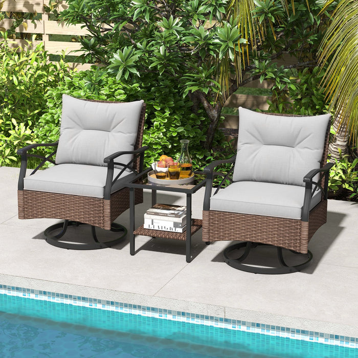3 Piece Patio Swivel Rocker Set with 2-Tier Coffee Table-Grey