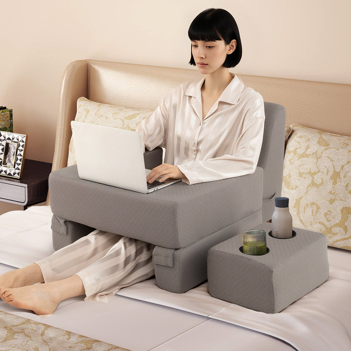 3-Piece Reading Pillow Set with Coaster Back Cushion and Storage Pocket-