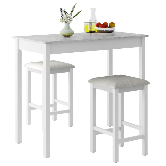 3 Pieces Pub Counter-Height Bar Table Set with Rubber Wood Legs-