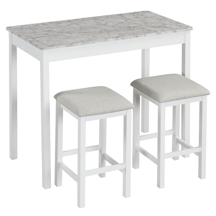 3 Pieces Pub Counter-Height Bar Table Set with Rubber Wood Legs-