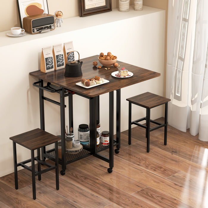 Extendable Dining Set, 3 Pieces - With 6-Bottle Wine Rack Feature - Perfect for Casual Gatherings and Dinner Parties