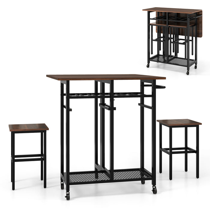 Extendable Dining Set, 3 Pieces - With 6-Bottle Wine Rack Feature - Perfect for Casual Gatherings and Dinner Parties