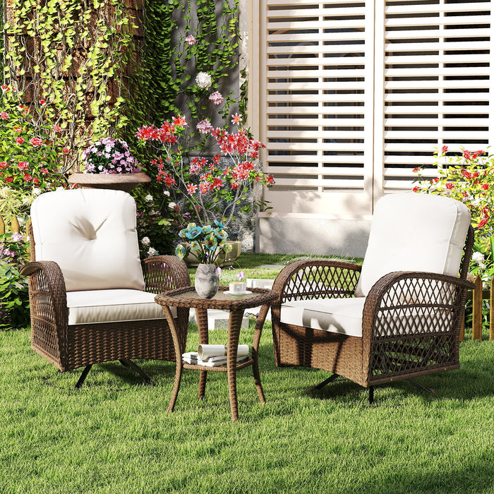 3 Pieces Outdoor Patio Furniture Set with Table and 2 Swivel Rocking Chairs-
