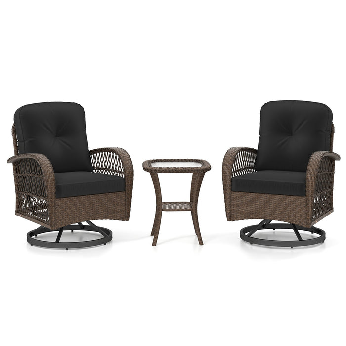 3 Pieces Outdoor Patio Furniture Set with Table and 2 Swivel Rocking Chairs-