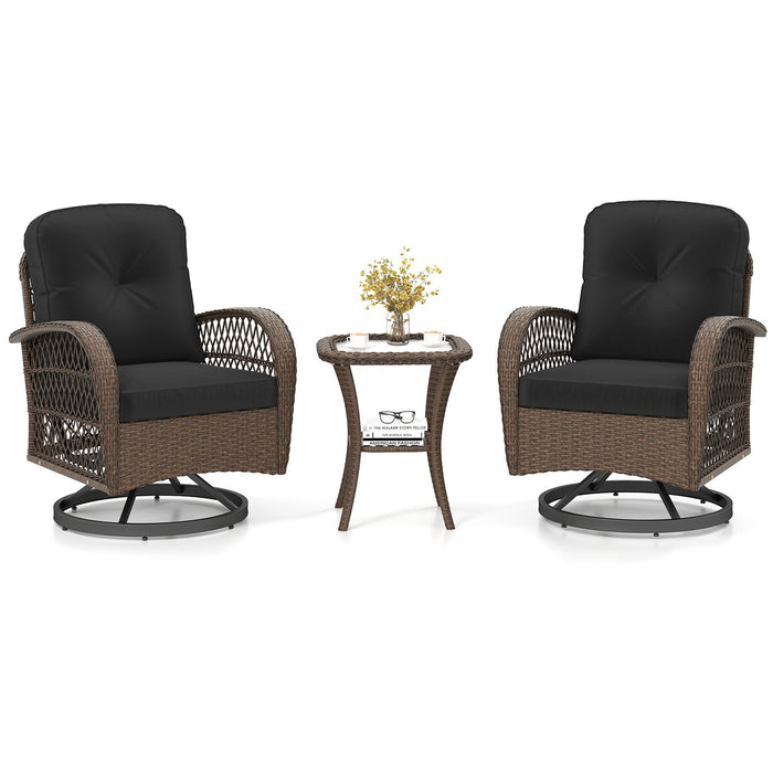 3 Pieces Outdoor Patio Furniture Set with Table and 2 Swivel Rocking Chairs-