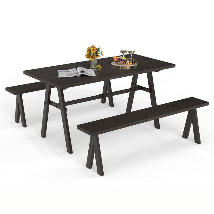 3 Pieces Outdoor Picnic Table and Benches Set for 6 People with 49MM Umbrella Hole-Dark Brown