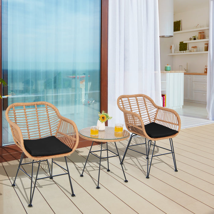 3 Pieces Patio Bistro Set with White Fabric Replacements-