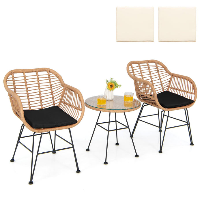 3 Pieces Patio Bistro Set with White Fabric Replacements-