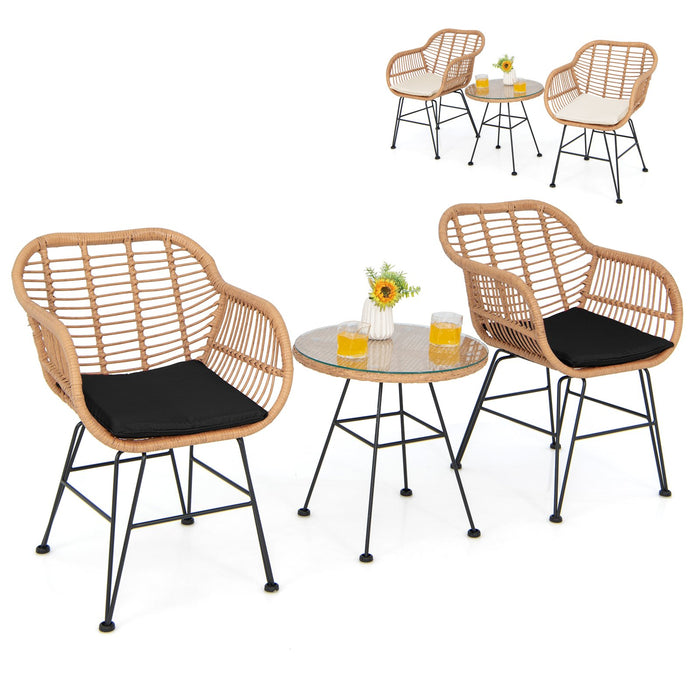 3 Pieces Patio Bistro Set with White Fabric Replacements-