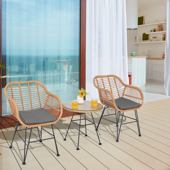 3 Pieces Patio Bistro Set with White Fabric Replacements-