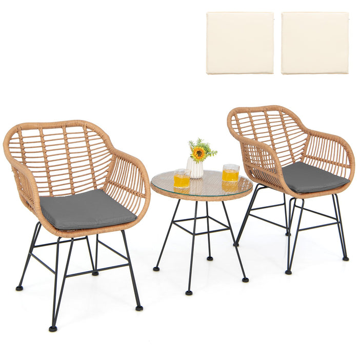 3 Pieces Patio Bistro Set with White Fabric Replacements-