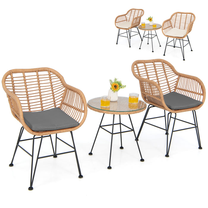 3 Pieces Patio Bistro Set with White Fabric Replacements-