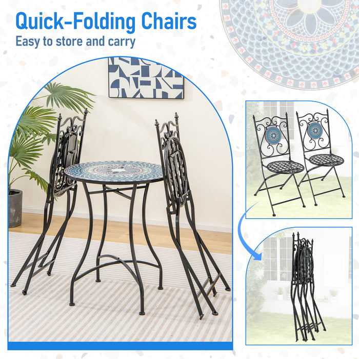 3 Pieces Patio Bistro Set Mosaic Pattern Metal Dining Set