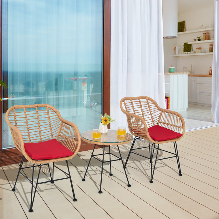3 Pieces Patio Bistro Set with White Fabric Replacements-