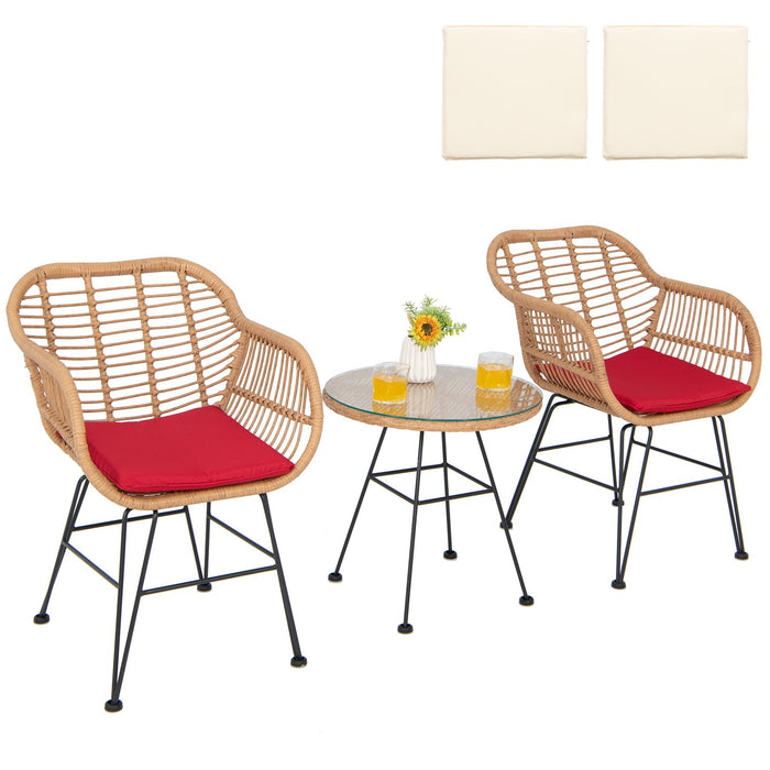 3 Pieces Patio Bistro Set with White Fabric Replacements-