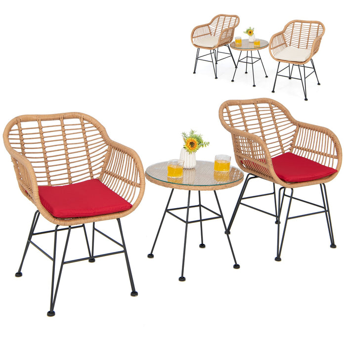 3 Pieces Patio Bistro Set with White Fabric Replacements-