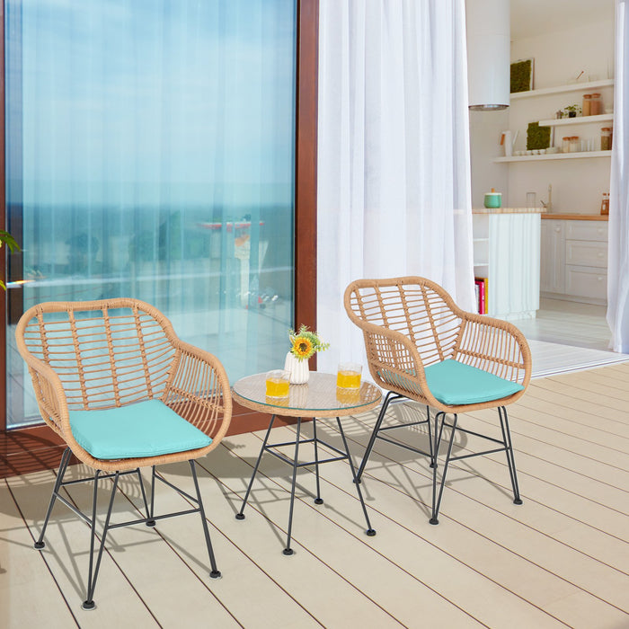 3 Pieces Patio Bistro Set with White Fabric Replacements-