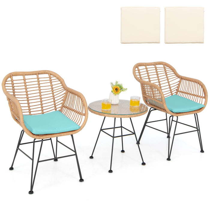 3 Pieces Patio Bistro Set with White Fabric Replacements-