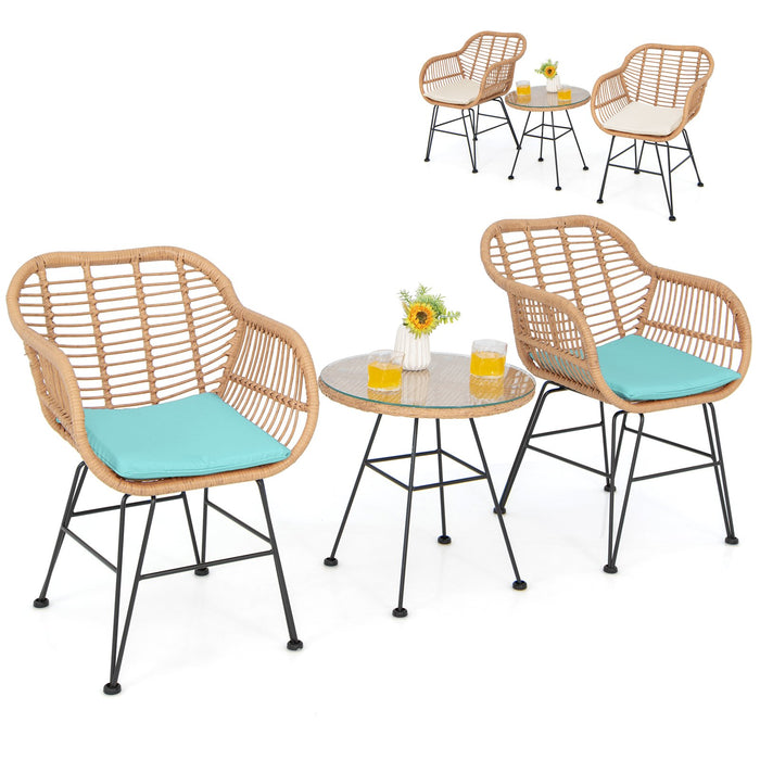 3 Pieces Patio Bistro Set with White Fabric Replacements-