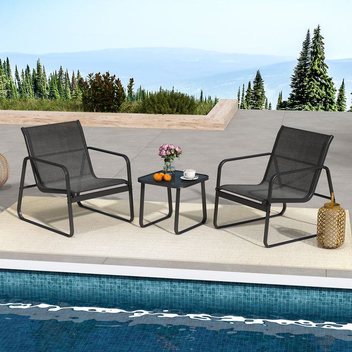 Patio Conversation Furniture Set - 3 Pieces with Breathable Fabric and Tempered Glass Tabletop - Ideal for Outdoor Living Spaces and Gatherings