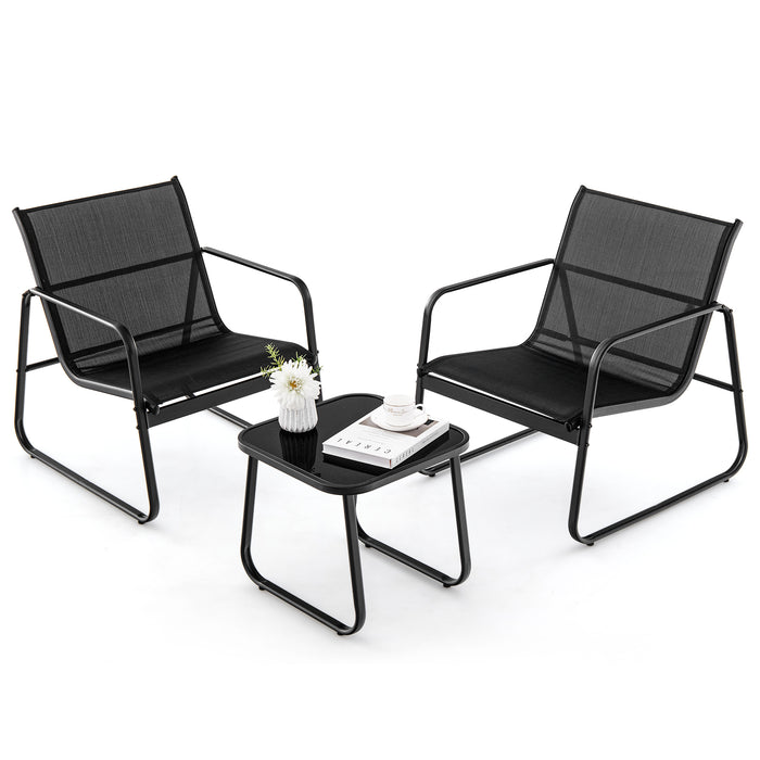 Patio Conversation Furniture Set - 3 Pieces with Breathable Fabric and Tempered Glass Tabletop - Ideal for Outdoor Living Spaces and Gatherings