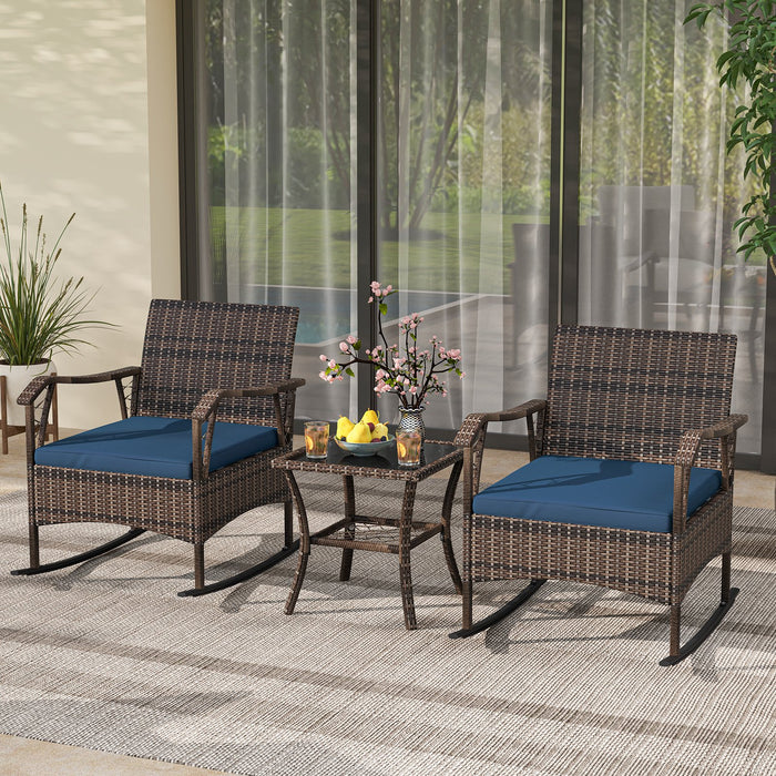 3 Pieces Rocking Bistro Set with Cushions for Porch-