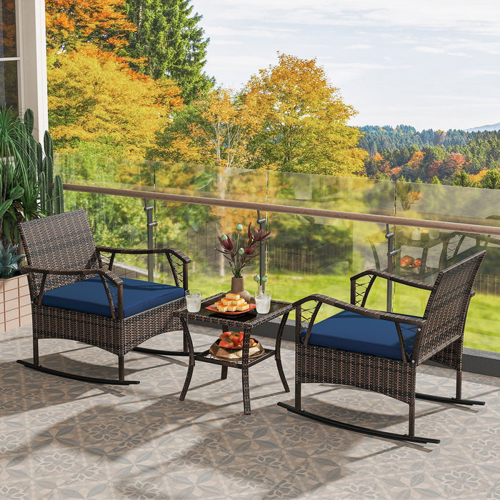 3 Pieces Rocking Bistro Set with Cushions for Porch-