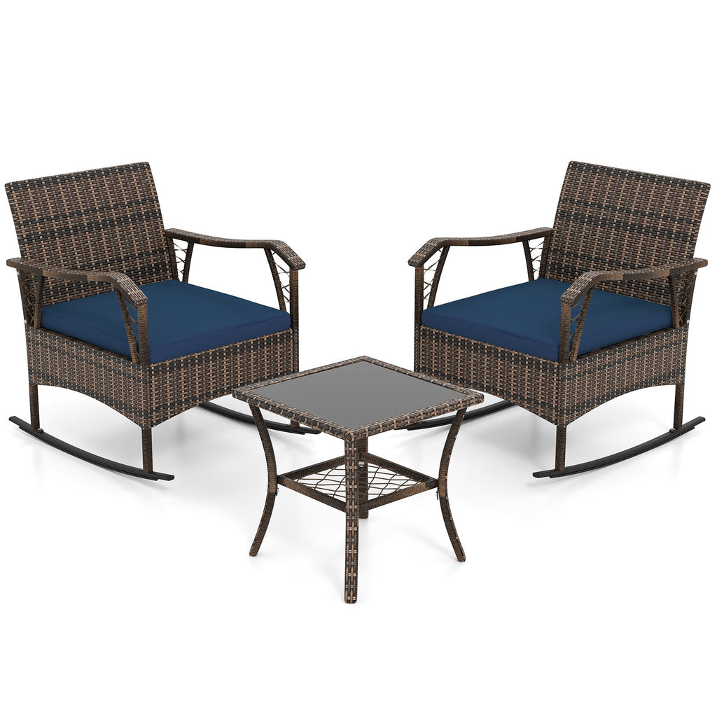 3 Pieces Rocking Bistro Set with Cushions for Porch-