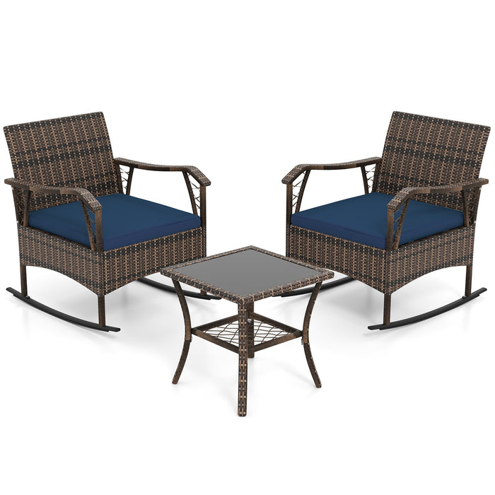 3 Pieces Rocking Bistro Set with Cushions for Porch-