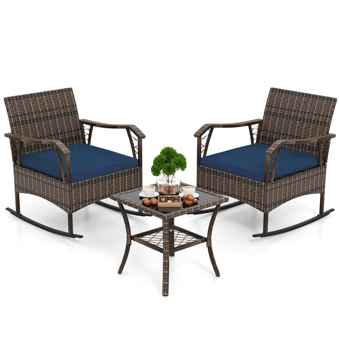 3 Pieces Rocking Bistro Set with Cushions for Porch-