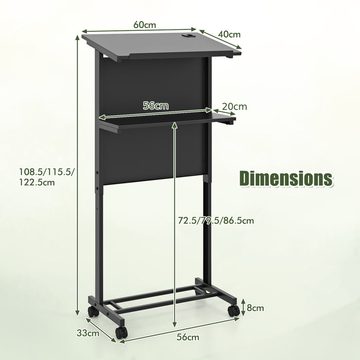 3-Position Height Adjustable Rolling Podium Stand with Tilted Tabletop-