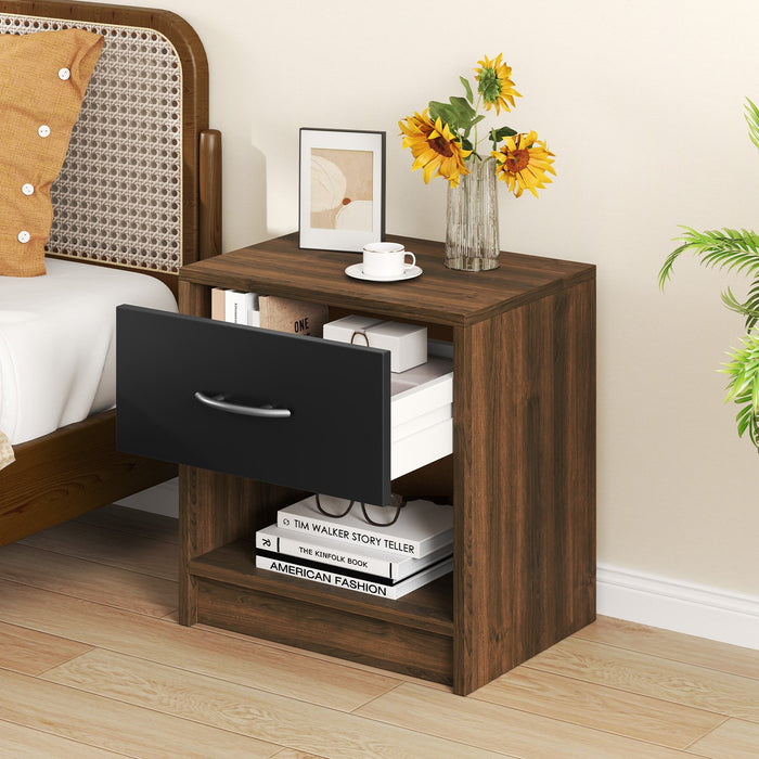 3-Tier Nightstand with Drawer and Open Storage Shelf for Small Spaces-White