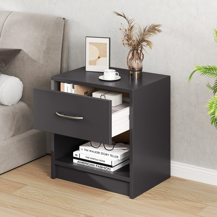 3-Tier Nightstand with Drawer and Open Storage Shelf for Small Spaces-White