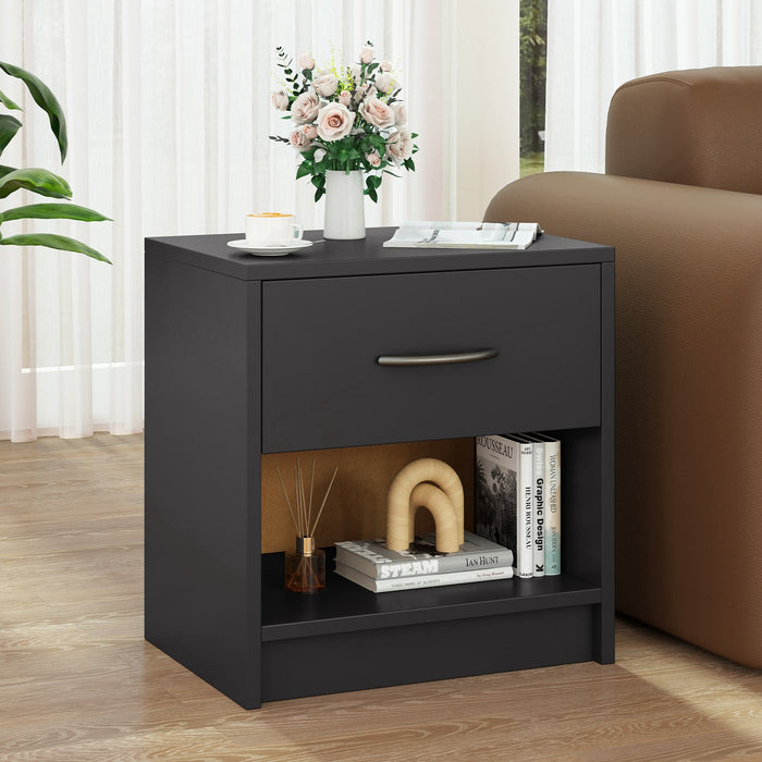 3-Tier Nightstand with Drawer and Open Storage Shelf for Small Spaces-White