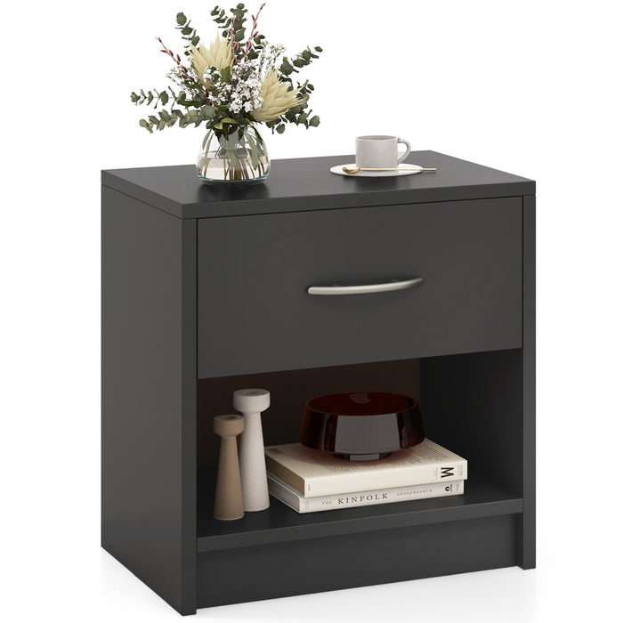 3-Tier Nightstand with Drawer and Open Storage Shelf for Small Spaces-White