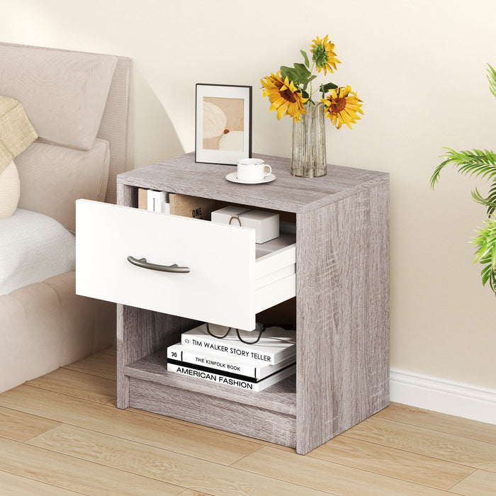 3-Tier Nightstand with Drawer and Open Storage Shelf for Small Spaces-White