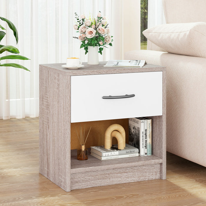 3-Tier Nightstand with Drawer and Open Storage Shelf for Small Spaces-White