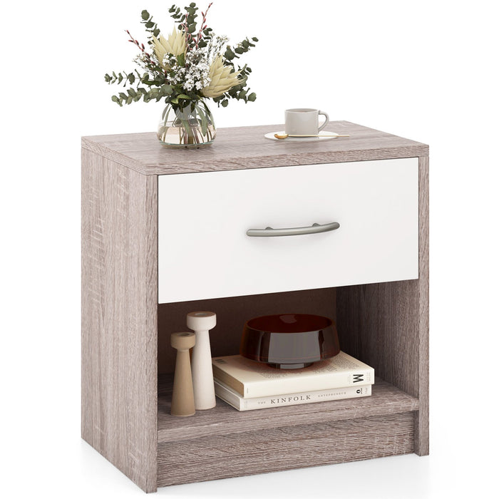 3-Tier Nightstand with Drawer and Open Storage Shelf for Small Spaces-White