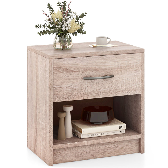 3-Tier Nightstand with Drawer and Open Storage Shelf for Small Spaces-White