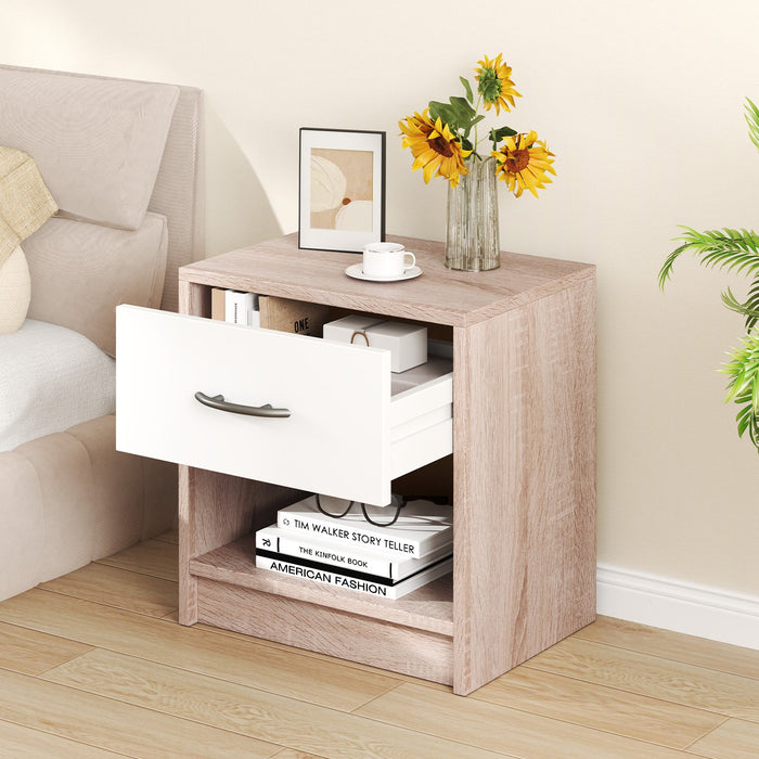 3-Tier Nightstand with Drawer and Open Storage Shelf for Small Spaces-White
