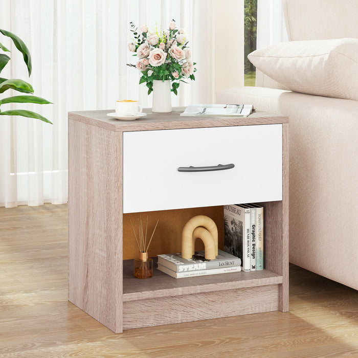 3-Tier Nightstand with Drawer and Open Storage Shelf for Small Spaces-White