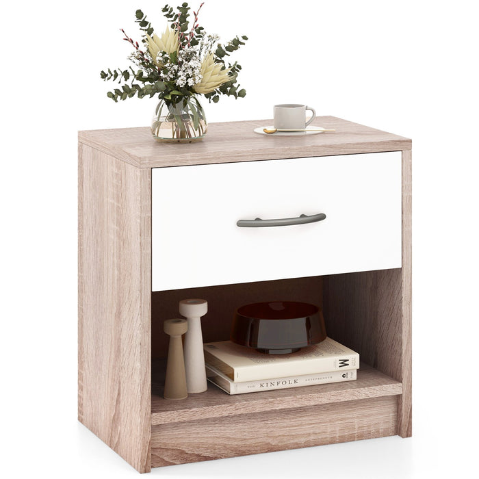 3-Tier Nightstand with Drawer and Open Storage Shelf for Small Spaces-White