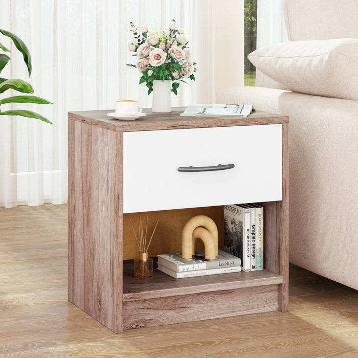 3-Tier Nightstand with Drawer and Open Storage Shelf for Small Spaces-White