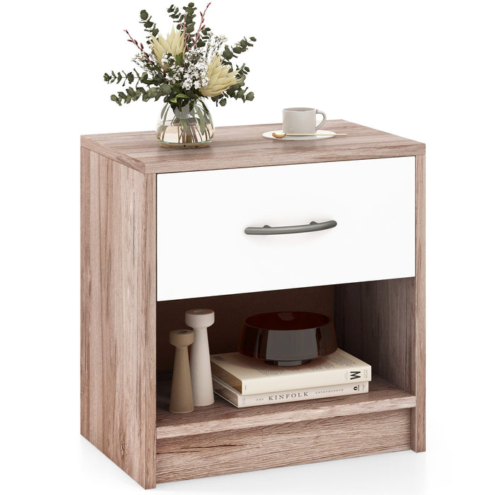 3-Tier Nightstand with Drawer and Open Storage Shelf for Small Spaces-White