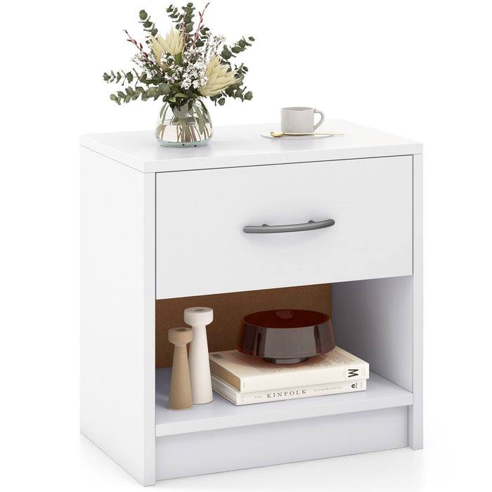 3-Tier Nightstand with Drawer and Open Storage Shelf for Small Spaces-White