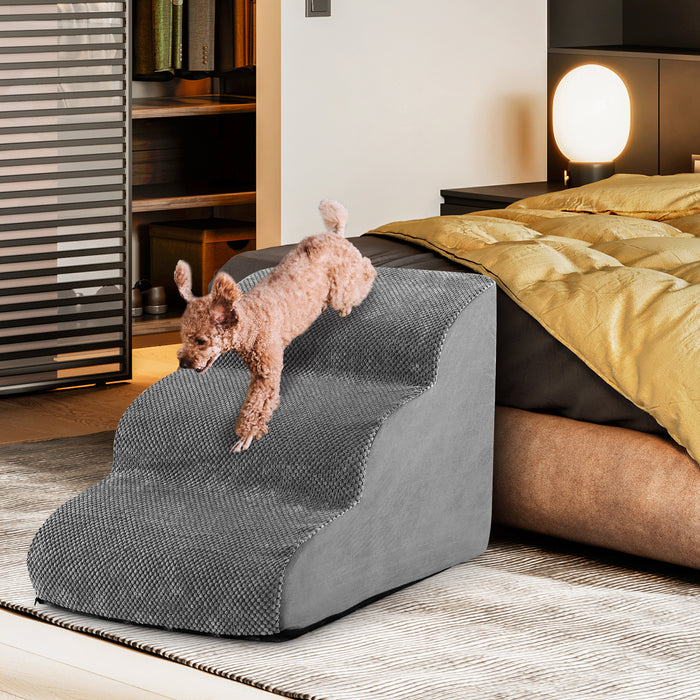 3 Tier Foam Dog Ramp with Gentle Slope Surface-Grey — Shopsta UK